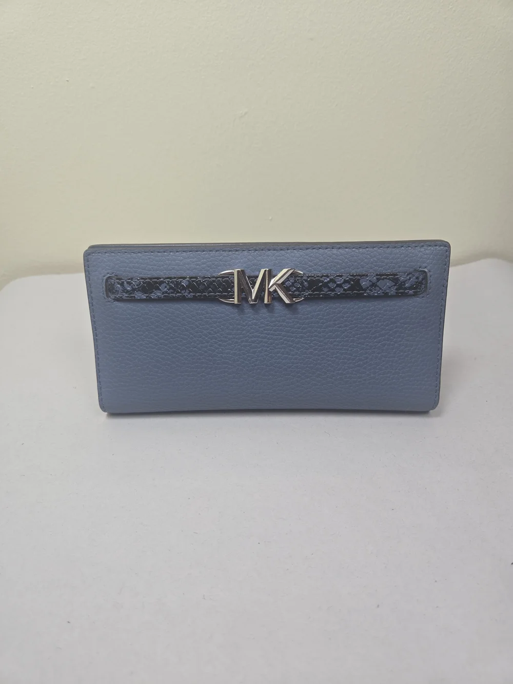 Michael Kors Blue Leather Bi-fold Continental Wallet with MK Logo